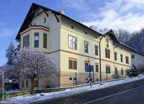 Old Hunting lodge in a village in North Moravia. Hukvaldy is a popular tourist destination for its castle and a very old field deer, Czech Republic photo