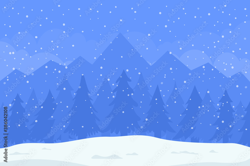 Winter background with mountains and fir trees in snow. Christmas and New Year vector illustration. Winter background with mountains and fir trees in snow. Christmas and New Year vector illustration.