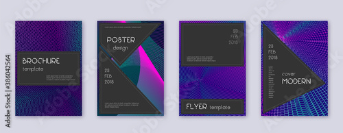 Black brochure design template set. Neon abstract 