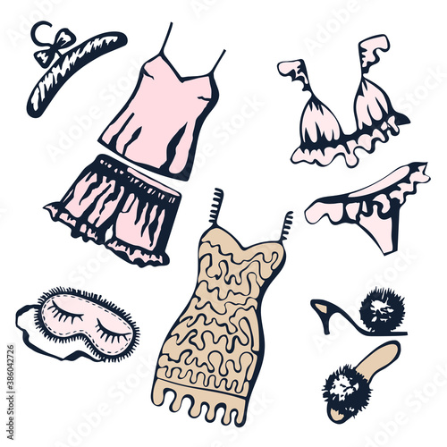 Vector ornamental hand drawing woman lingerie decorative background. Romantic seamless pattern ornament. Vector pattern. Print for textile, cloth, wallpaper, packaging
