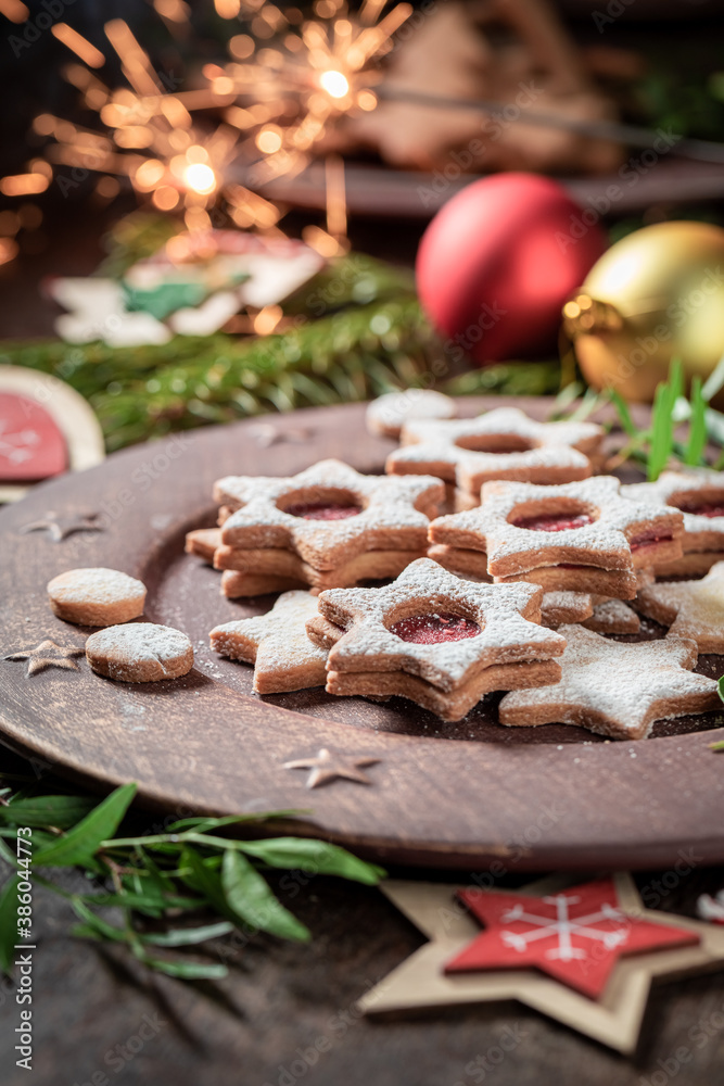 Closeup of stained glass cookies as a small Christmas sweets Closeup of stained glass cookies as a small Christmas sweets