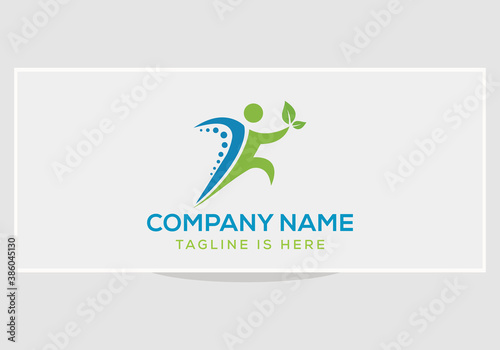 Green leafs bio logo organic. Bio logo. Fitness logo design. Sportsman symbol. Health Leaf Logo Template