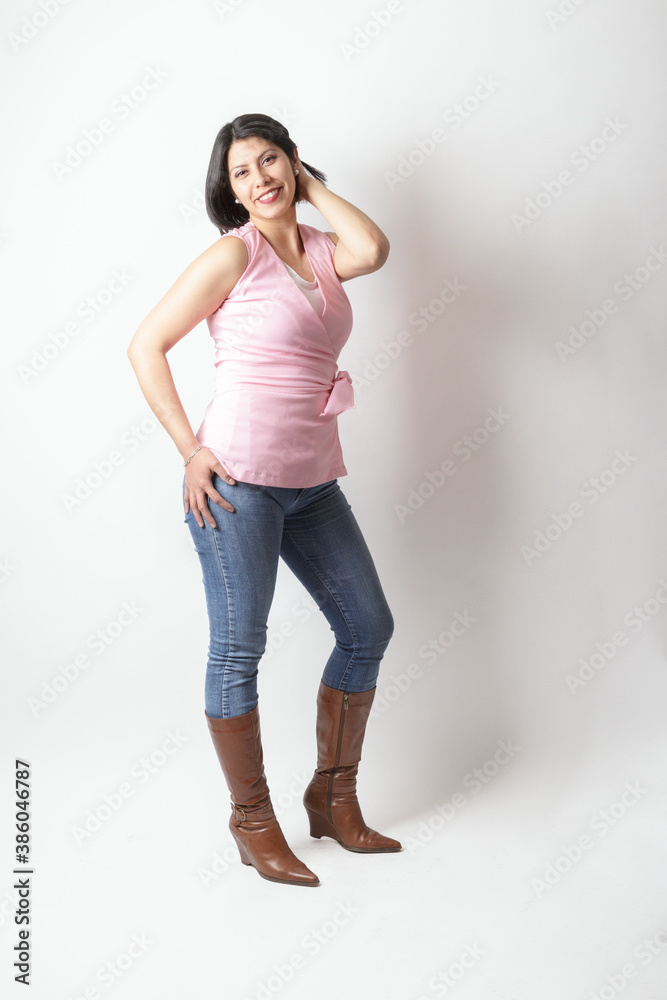 woman in studio posing with casual attire