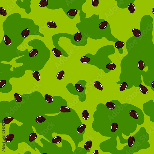 Seamless pattern vector drawings of handmade watermelon berries on a pastel background, flat design, cartoon. Sweet background, symbol, packaging, gifts, holiday, postcard, decoration.