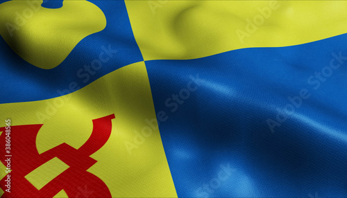 3D Waving Netherlands City Flag of Geldrop Mierlo Closeup View photo