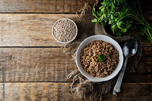 healthy fresh Barley porridge in a bowl