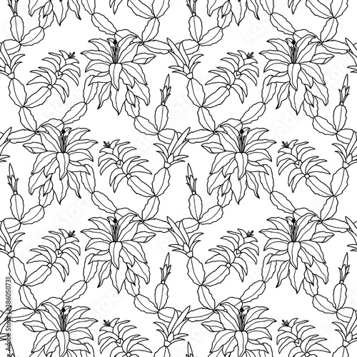  Lilac flowers seamless pattern of Christmas plants. Vector stock illustration eps10.