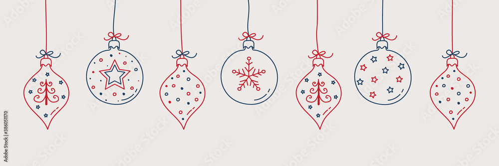 Hand drawn Christmas balls with decorations. Vector