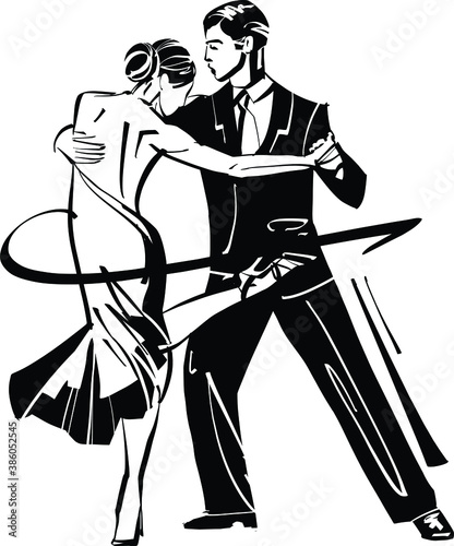 vector illustration sketch of dancing tango couple