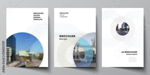Vector layout of A4 cover mockups templates for brochure, flyer layout, booklet, cover design, book design, brochure cover. Background template with rounds, circles for IT, technology. Minimal style.