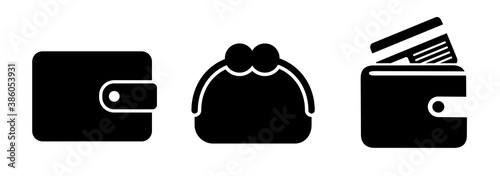 Set wallet icons, purse sign, money and payment – stock vector
