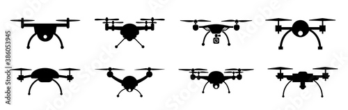 Set aerial drone icons, quadcopter with camera icon sign – stock vector