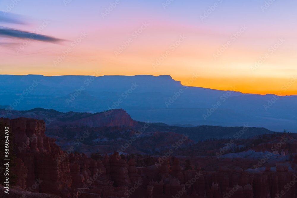 Abstract landscape, sunrise over the canyon. Bryce Canyon National park, Utah