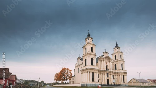 Budslau, Myadzyel Raion, Minsk Region, Belarus. Church Of Assumption Of Blessed Virgin Mary In Autumn Day photo