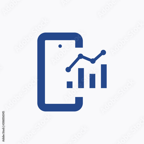 Phone with chart line vector icon. Device vector symbol. Success statistic icons set for web design. Modern flat smart phone schedule icon for app design. Device analytics minimal flat linear icons