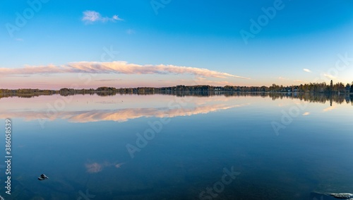 Autumn lake view with colorful cloud