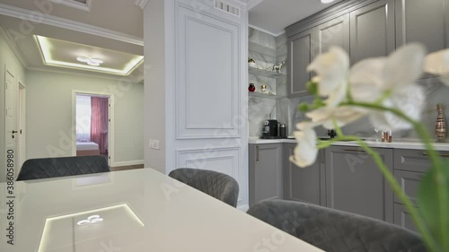 Grey and white luxury kitchen in modern style photo
