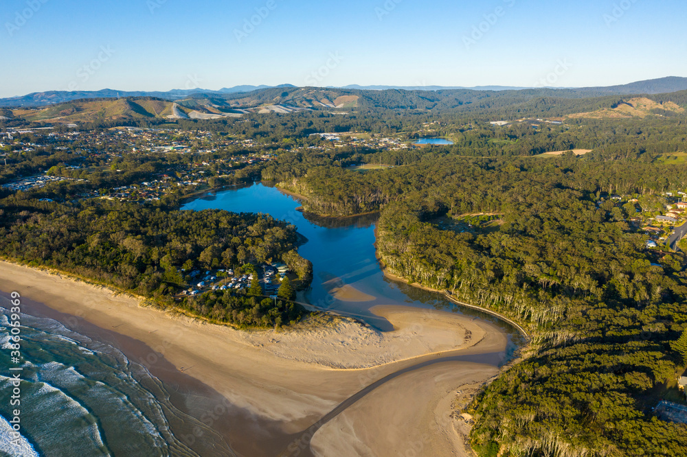Lake Woolgoolga on the New South Wales, north coast, Australia.
