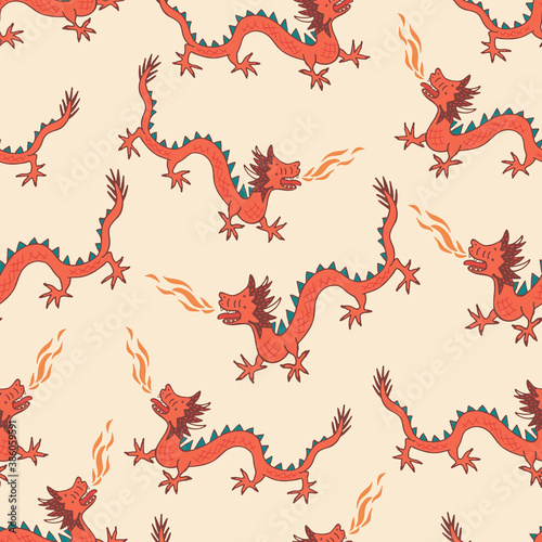 China Dragon hand drawn seamless vector pattern