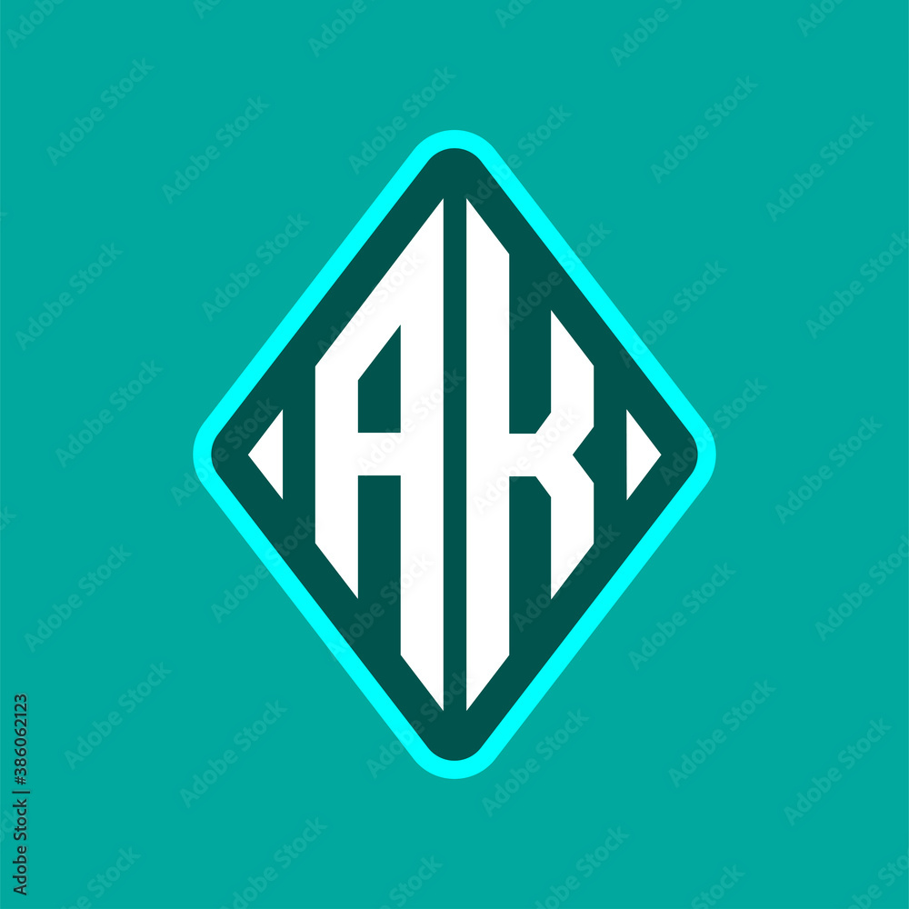 Colored monogram logo curved oval shape initial letter ak logo vector Colored monogram logo curved oval shape initial letter ak logo vector