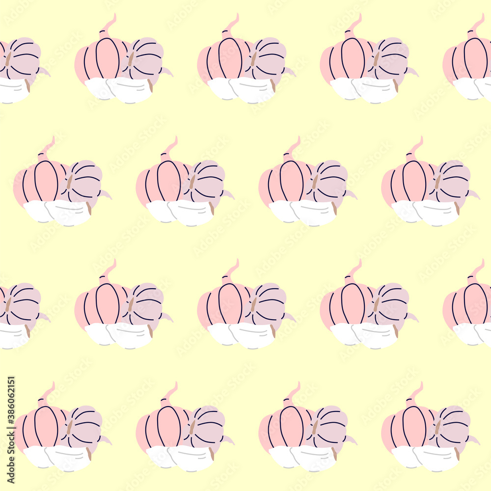 Garlic pattern isolated on yellow background Garlic pattern isolated on yellow background