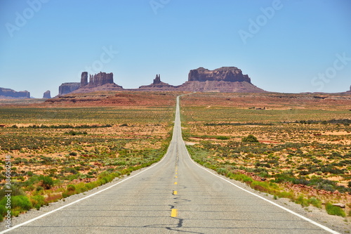 Desert Highway Leading to Monument Valley Navajo Tribal Park, Arizona-USA