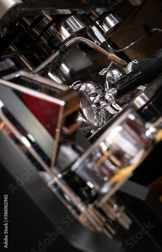 Macro shot grinding coffee on professional grinder machine © ange1011