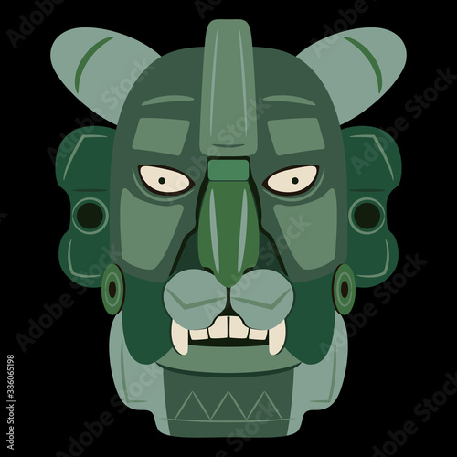 Jade mask of Zapotec Indians from Monte Alban. Pre Columbian Native American art. Head of fantastic character. Jaguar man. photo
