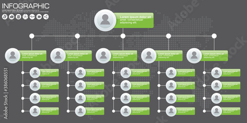 Corporate organization chart with people icons. Vector illustration.