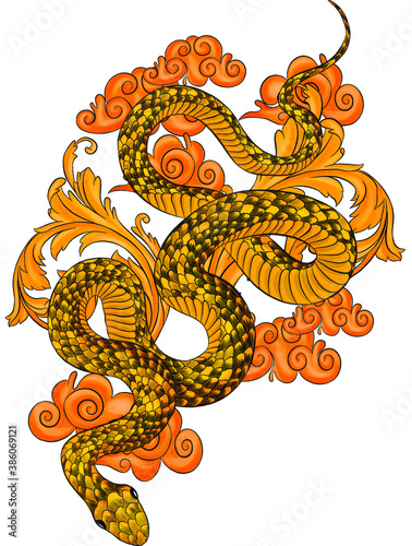 green venomous snake vector illustration