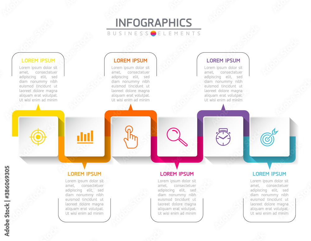 Vector elements for infographics. presentation and chart. steps or processes. 
options number workflow template design.6 steps. 