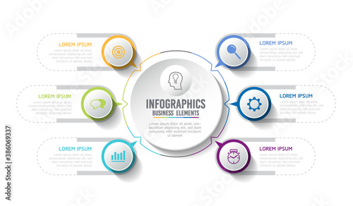 Vector elements for infographics. presentation and chart. steps or processes. 
options number workflow template design.6 steps. 
