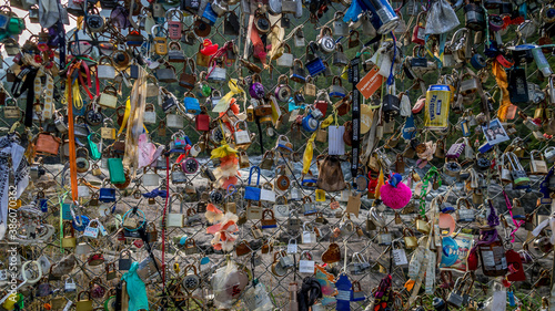 Love-Locks hanging on a Fence at the Kennedy River Rest Stop on Highway 4 between Port Alberni and Ucluelet 