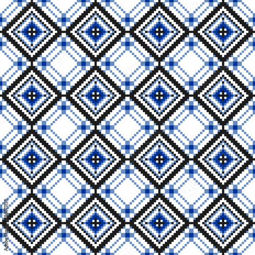 Vector seamless pattern blue ornament on white background. Textile, cover, gift paper, wallpaper photo