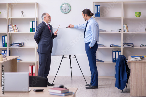 Two employees in the office in business presentation concept