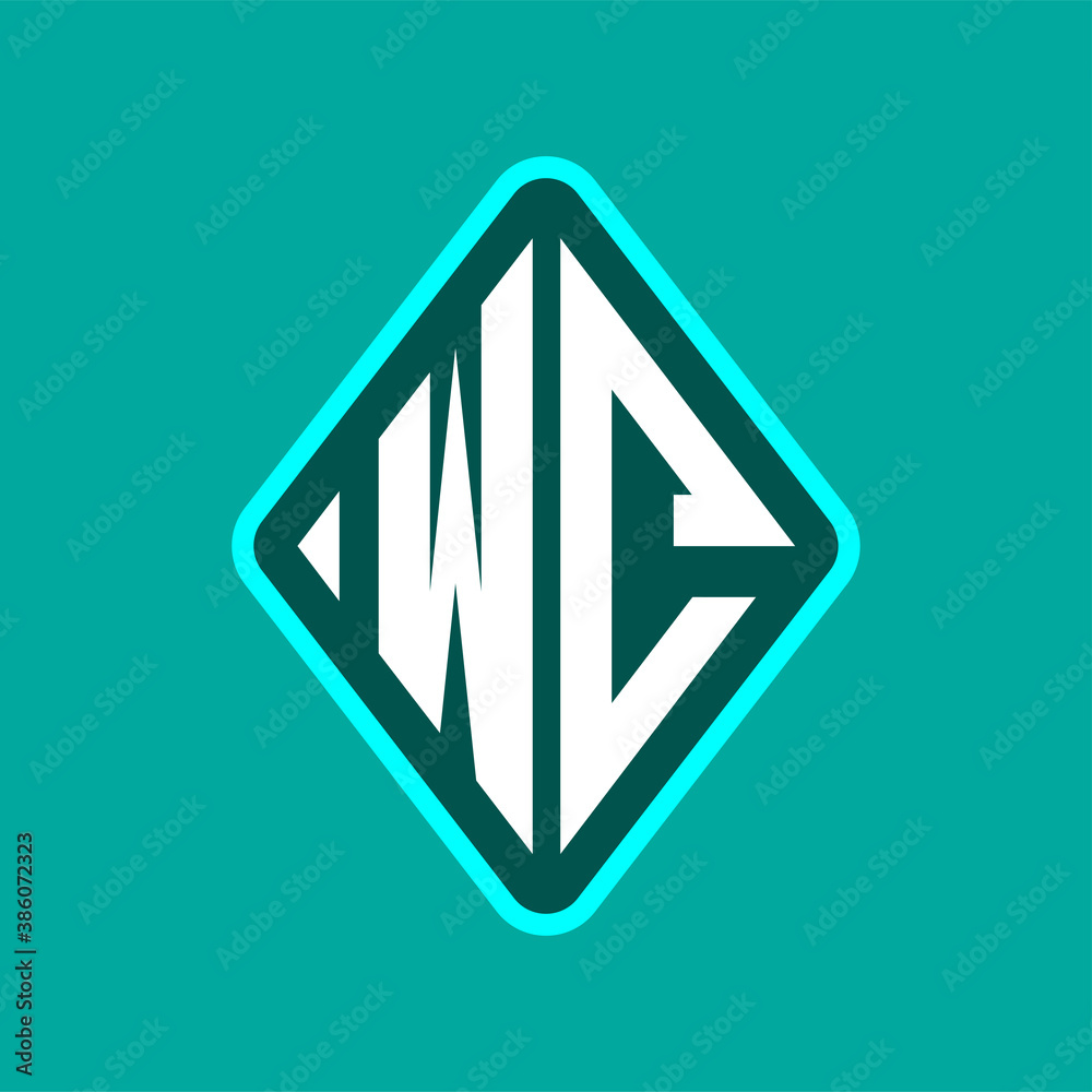 Colored monogram logo curved oval shape initial letter wc logo vector Colored monogram logo curved oval shape initial letter wc logo vector