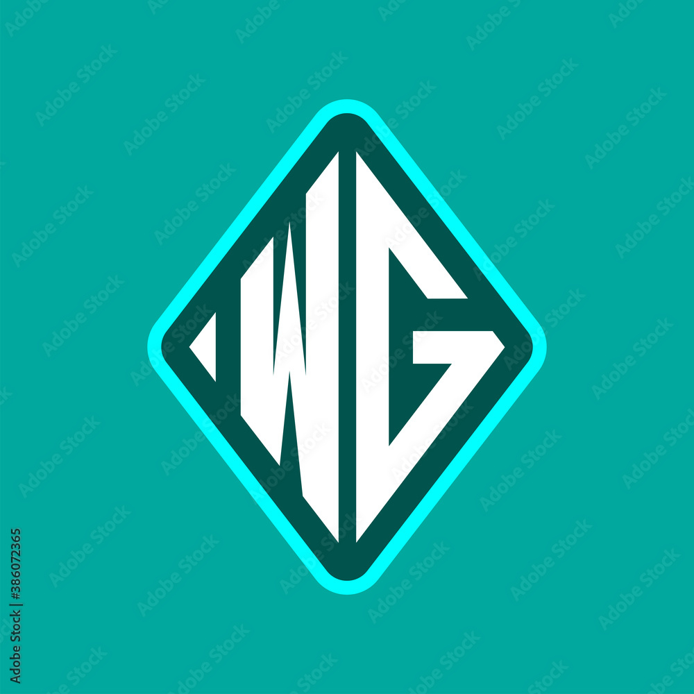 Colored monogram logo curved oval shape initial letter wg logo vector Colored monogram logo curved oval shape initial letter wg logo vector