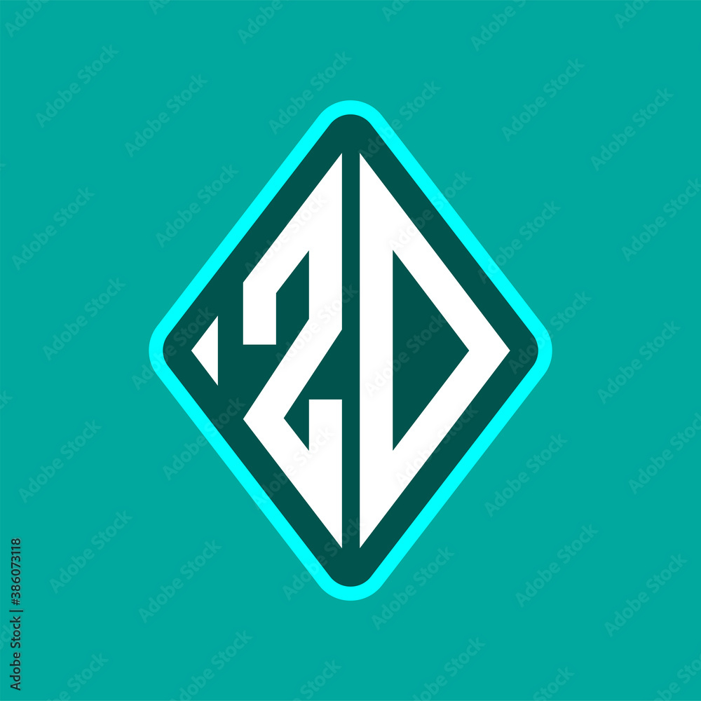 Colored monogram logo curved oval shape initial letter zd logo vector Colored monogram logo curved oval shape initial letter zd logo vector