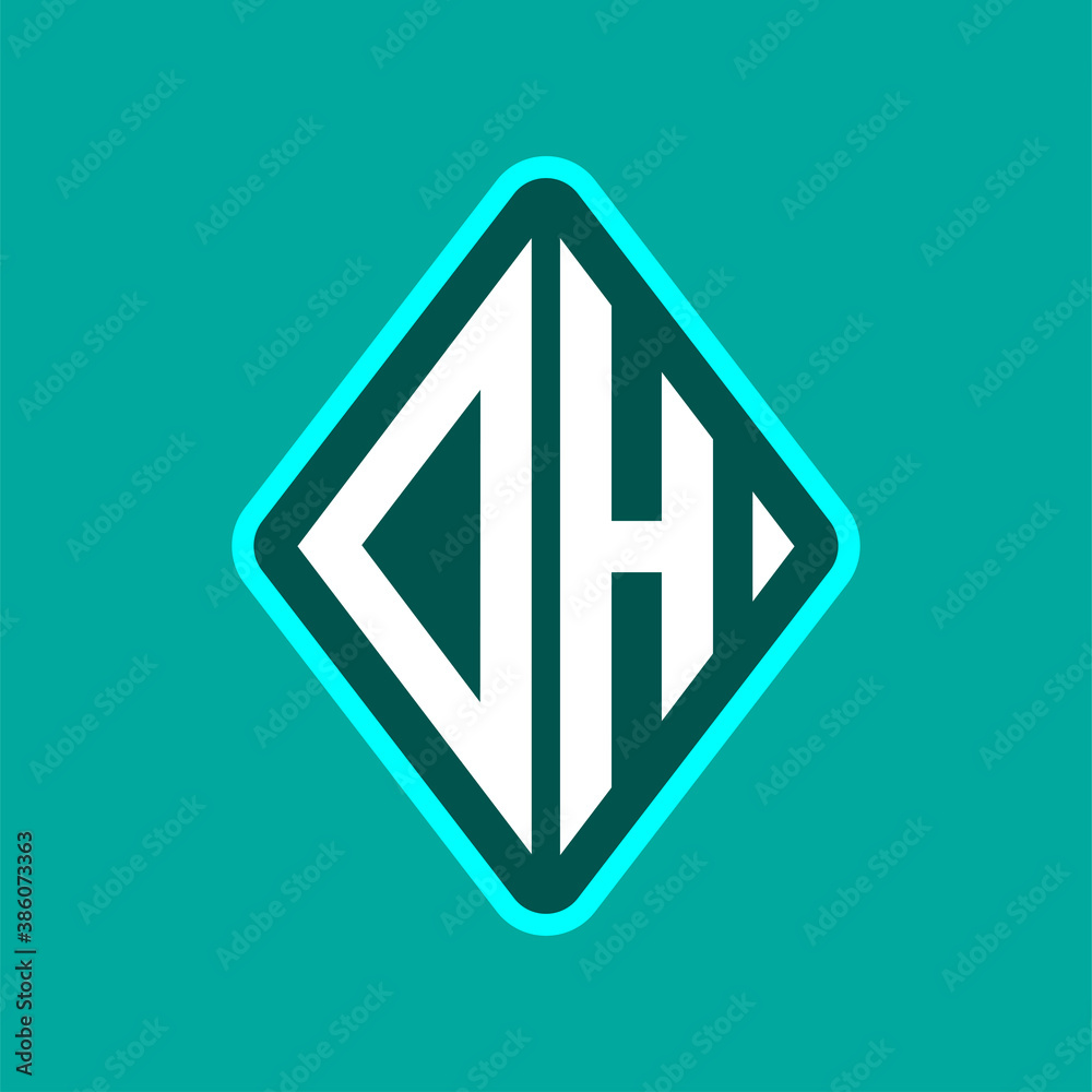 Colored monogram logo curved oval shape initial letter dh logo vector Colored monogram logo curved oval shape initial letter dh logo vector