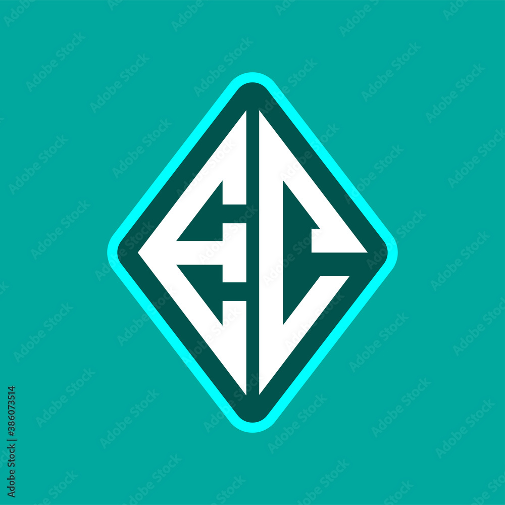 Colored monogram logo curved oval shape initial letter ec logo vector Colored monogram logo curved oval shape initial letter ec logo vector