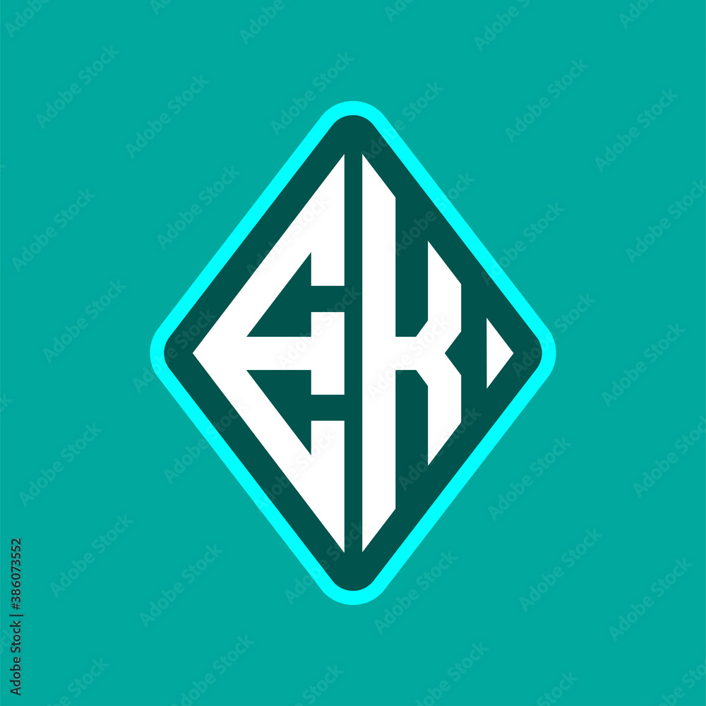 Colored monogram logo curved oval shape initial letter ek logo vector Colored monogram logo curved oval shape initial letter ek logo vector