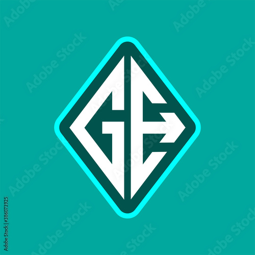 Colored monogram logo curved oval shape initial letter ge logo vector