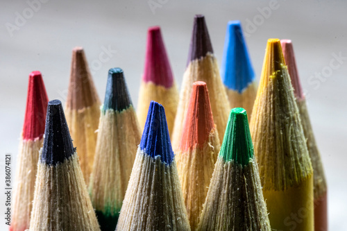 Color pencils on wooden table Background in Brazil