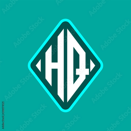 Colored monogram logo curved oval shape initial letter hq logo vector