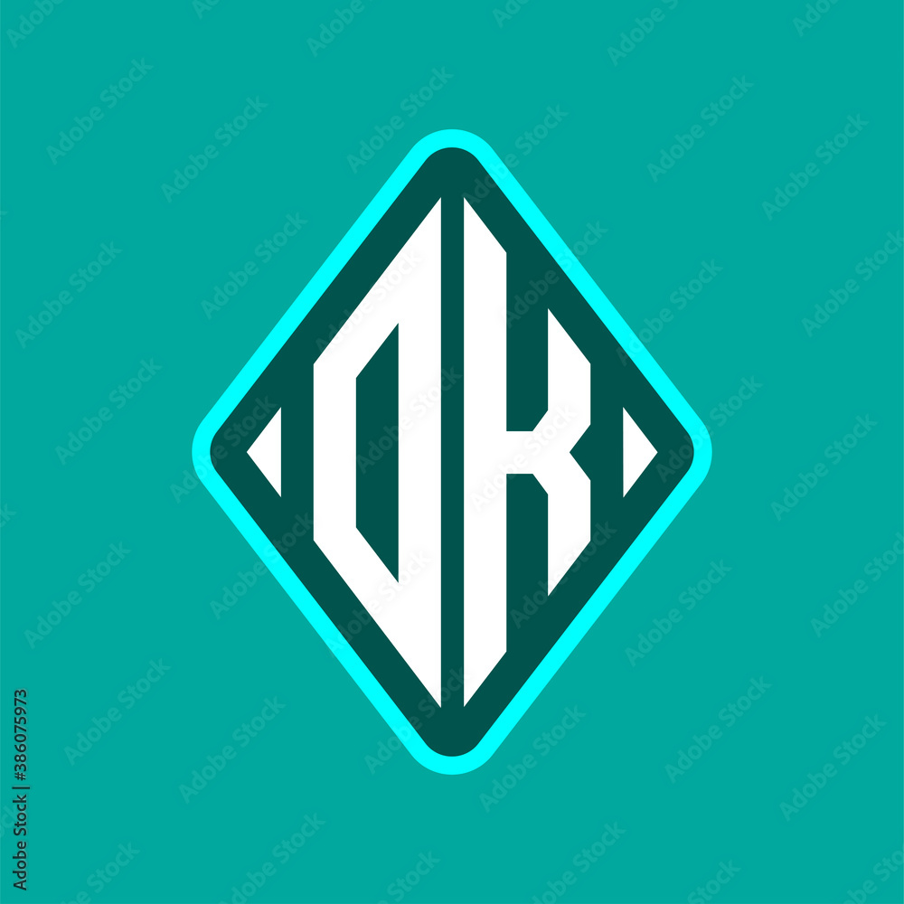 Colored monogram logo curved oval shape initial letter ok logo vector Colored monogram logo curved oval shape initial letter ok logo vector