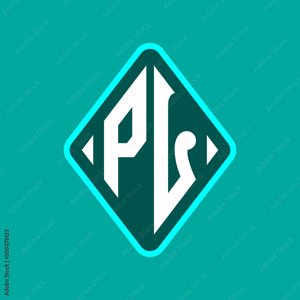 Colored monogram logo curved oval shape initial letter pl logo vector Colored monogram logo curved oval shape initial letter pl logo vector