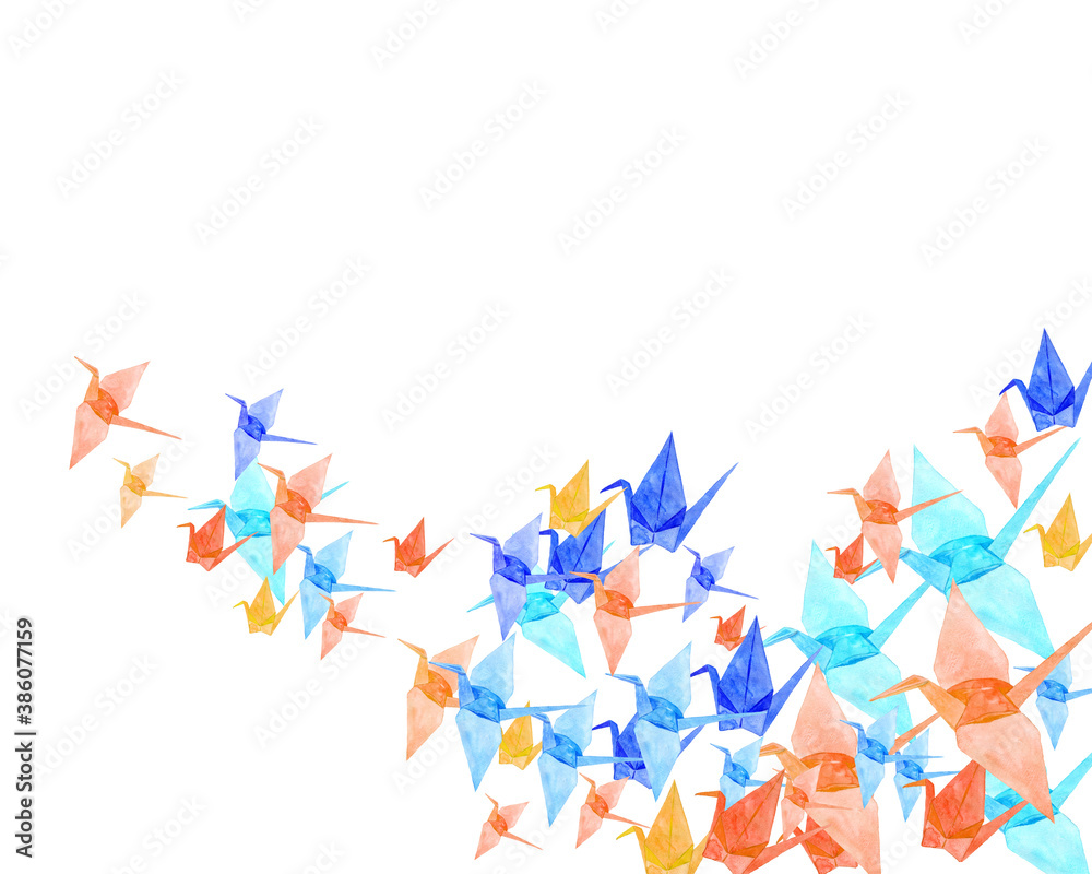 折り鶴の背景　水彩イラスト