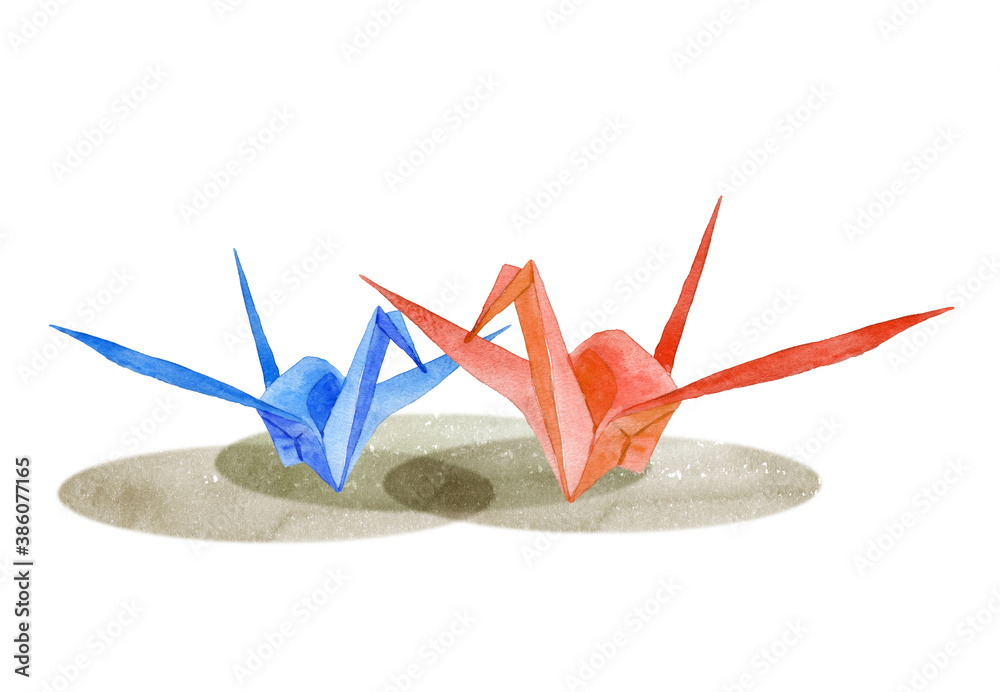折り鶴と梅の花 水彩イラスト Stock Illustration Adobe Stock 折り鶴と梅の花 水彩イラスト Stock Illustration Adobe Stock