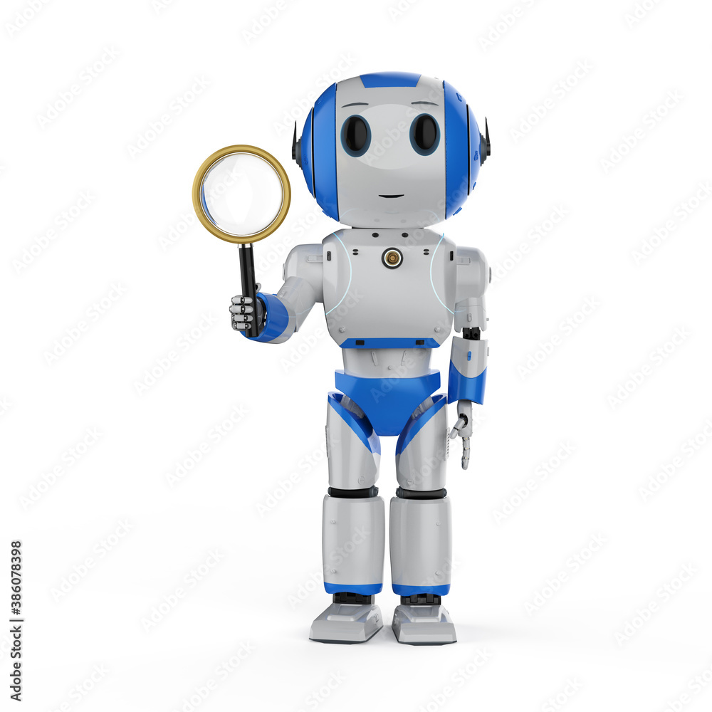 robot with magnifying glass robot with magnifying glass