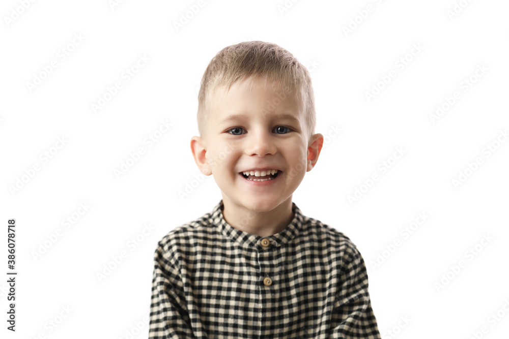 cute boy smiling on white background, close-up cute boy smiling on white background, close-up